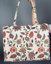 Canvas Tote Bags Beige Multiflower
